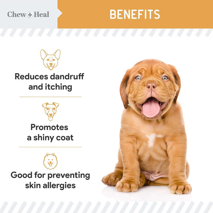 Salmon Oil for Dogs - 60 Soft Chew Omega Treats Skin and Coat Supplement for Dogs - Fish Oil Blend of Fatty Acids, Omega-3 and 6, Vitamins, Antioxidants, Minerals - Made in the USA
