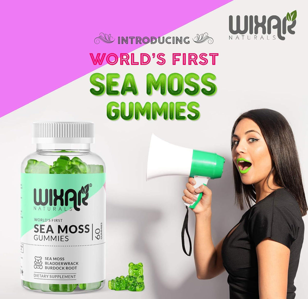WIXAR NATURALS Sea Moss Gummies - Irish Sea Moss, Bladderwrack & Burdock Root - 60 Vegan Gummies - görsel 2