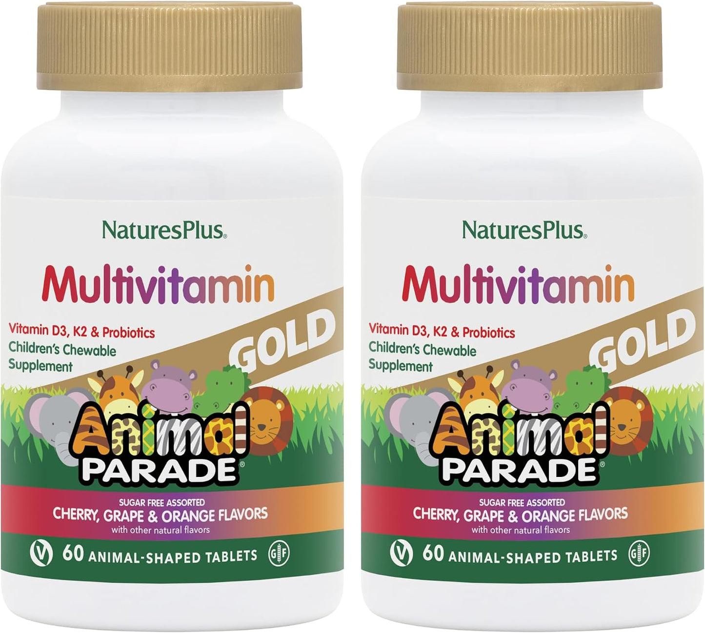 NaturesPlus Animal Parade Gold Children's Multivitamin - 120 Animal-Shaped Chewable Tablets - Assorted Cherry, Orange & Grape Flavours - Vegan, Gluten-free - görsel 7