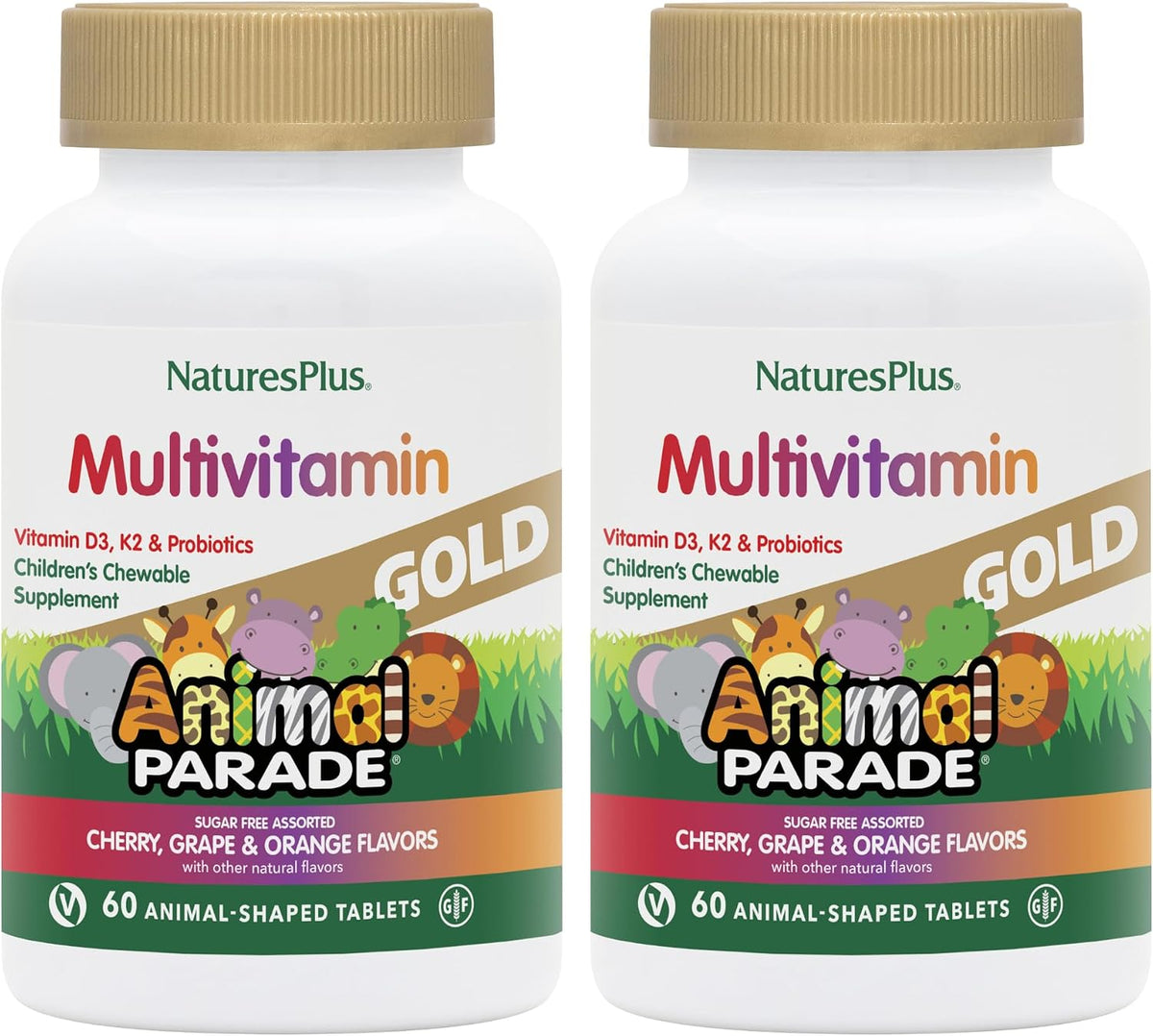 NaturesPlus Animal Parade Gold Children's Multivitamin – Assorted Cherry, Orange & Grape – 120 Chewable Tablets (Pack of 2) - görsel 8
