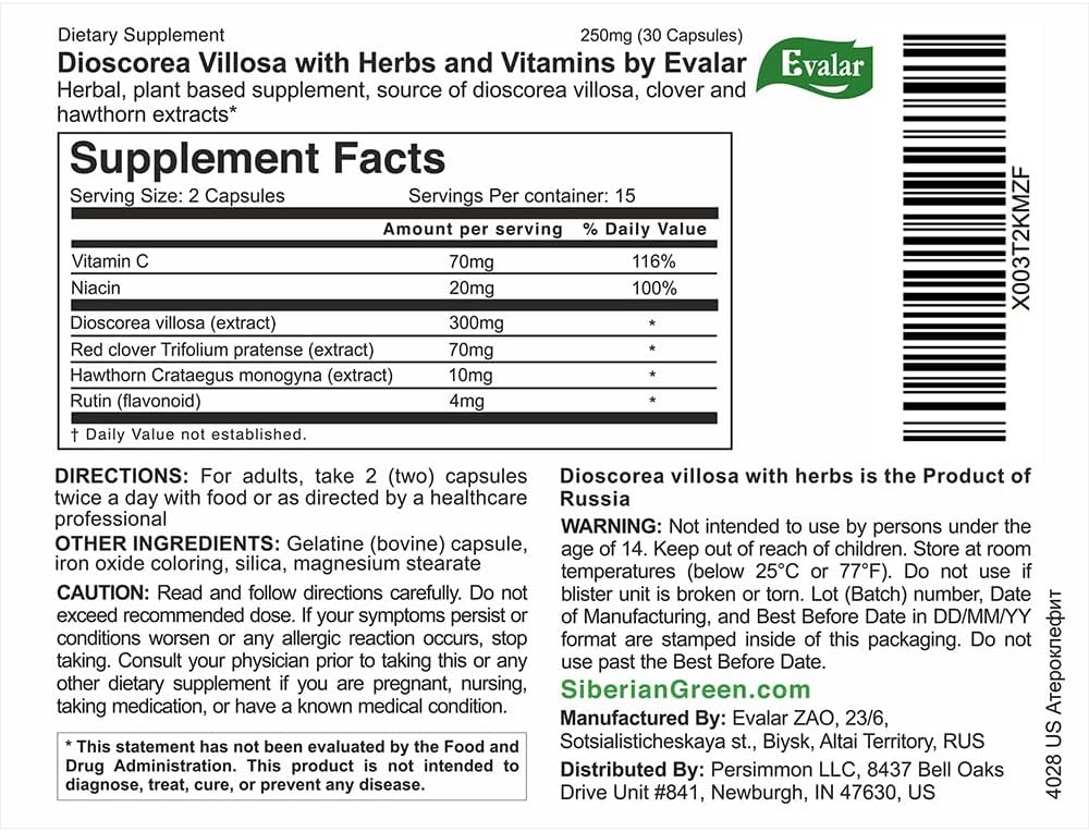 Evalar Dioscorea Villosa Wild Yam Red Clover Extract Ateroklefit Herb - 30 Capsules - görsel 2