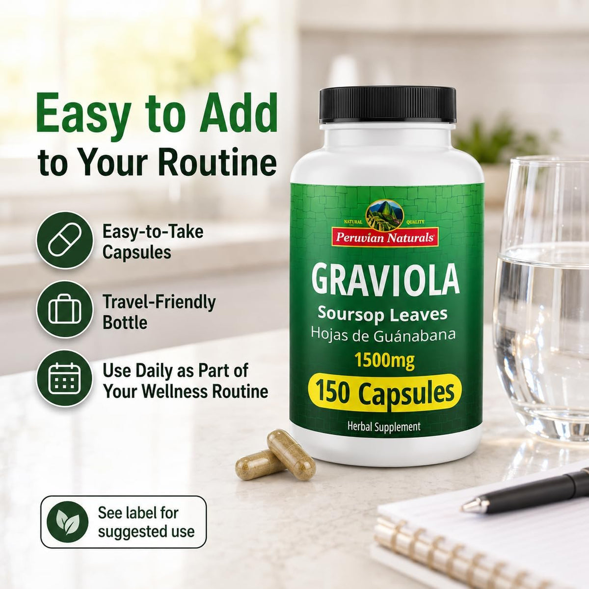 Peruvian Naturals Graviola Soursop Capsules – 1500 mg Premium Soursop Extract, 150 Count - görsel 5
