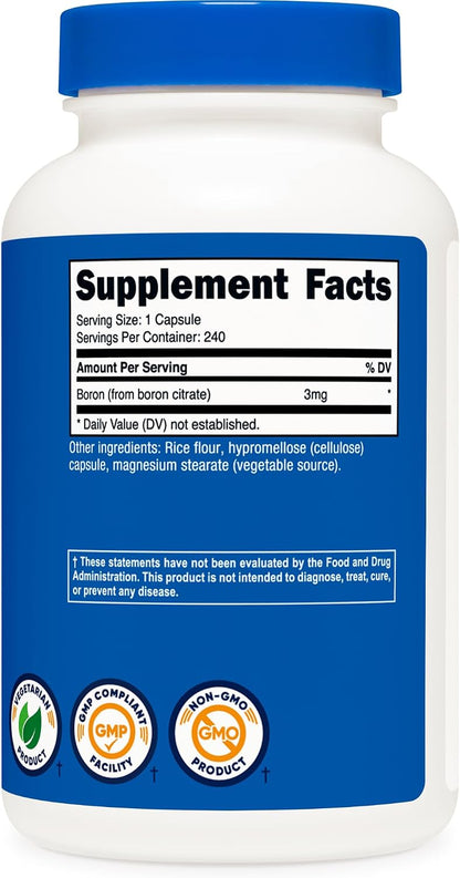 Nutricost Boron 3mg Food Supplement - 240 Vegetarian Capsules, Gluten-free & Non-GMO