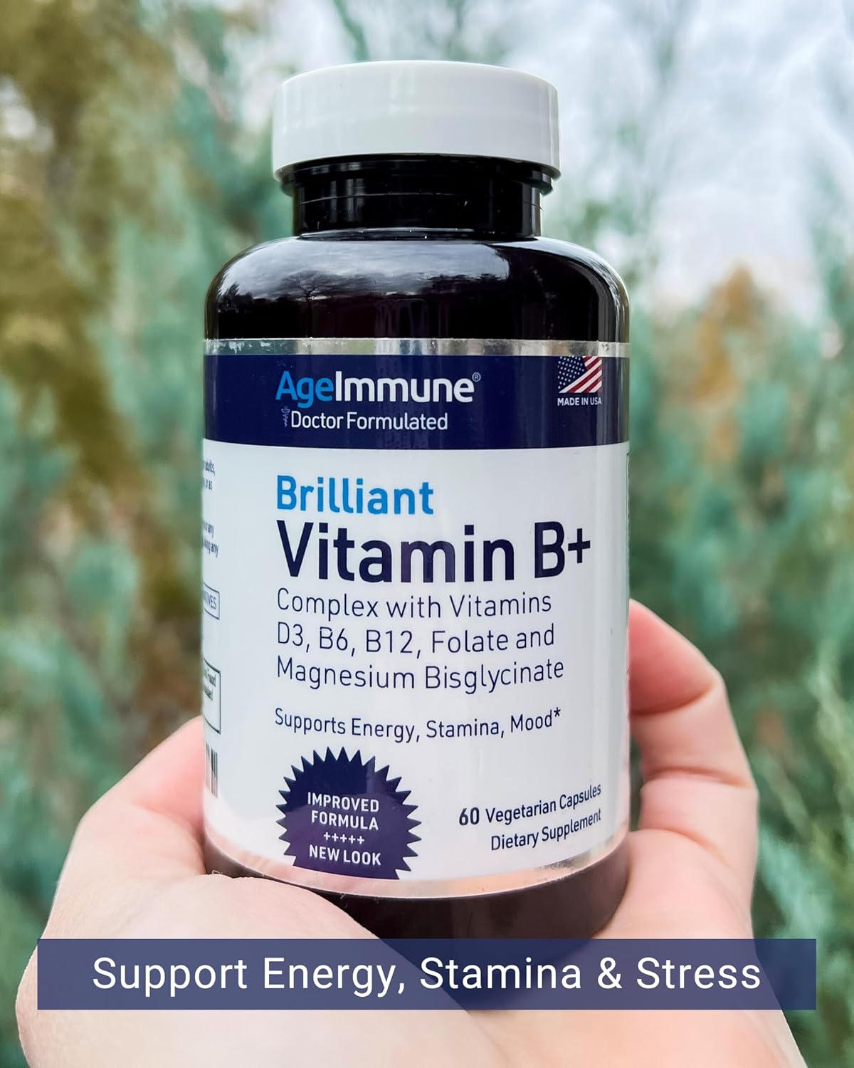 AgeImmune Vitamin B Complex with Vitamin D3, B12, B6, Magnesium Bisglycinate, and Folate as Methylfolate – 60 Capsules – No Niacin - görsel 4