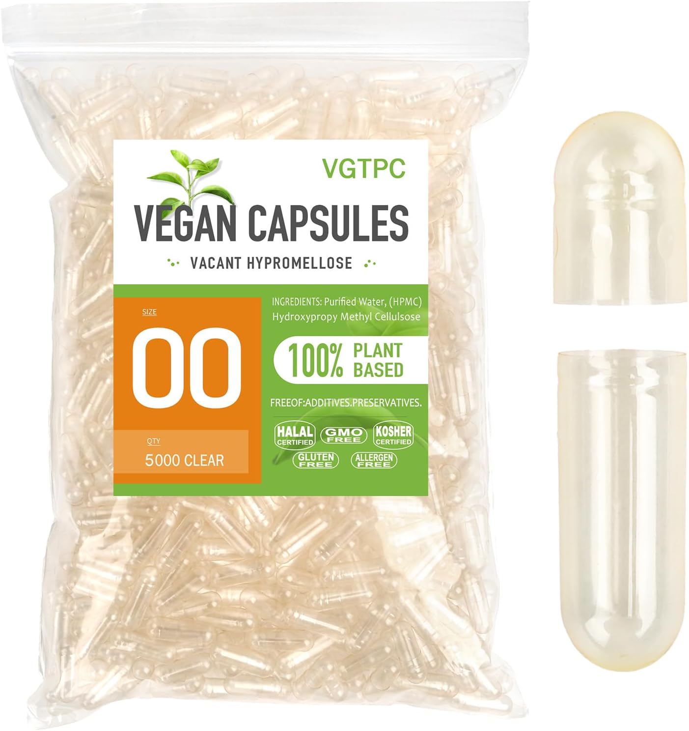 Vegan Capsules Empty Size 00 Separated 5000 Count Clear Vegetable Capsules 00 Veggie Pill for DIY Supplement Filling - görsel 1