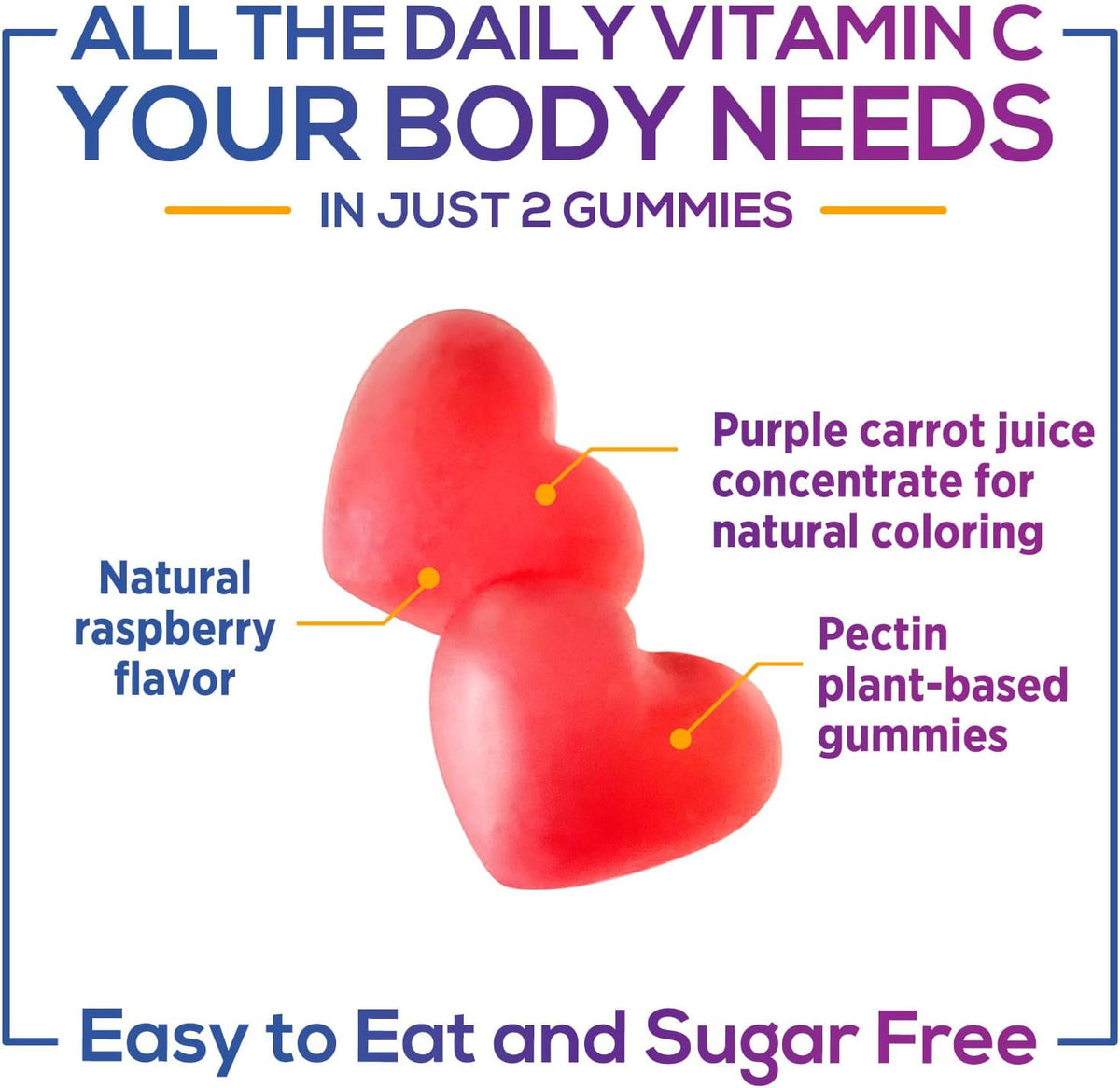 Zero Sugar Vitamin C Gummies – Immune Support & Antioxidant Supplement – Vegan, Non-GMO, Gluten-Free – Raspberry Flavour (60 Count) - görsel 5