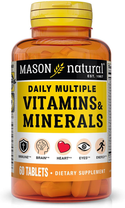 MASON NATURAL Daily Multivitamin with Minerals, 24 Essential Nutrients for Overall Health, 60 Tablets
