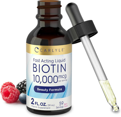 Carlyle Liquid Biotin 10000mcg – Extra Strength Drops, 60 ml