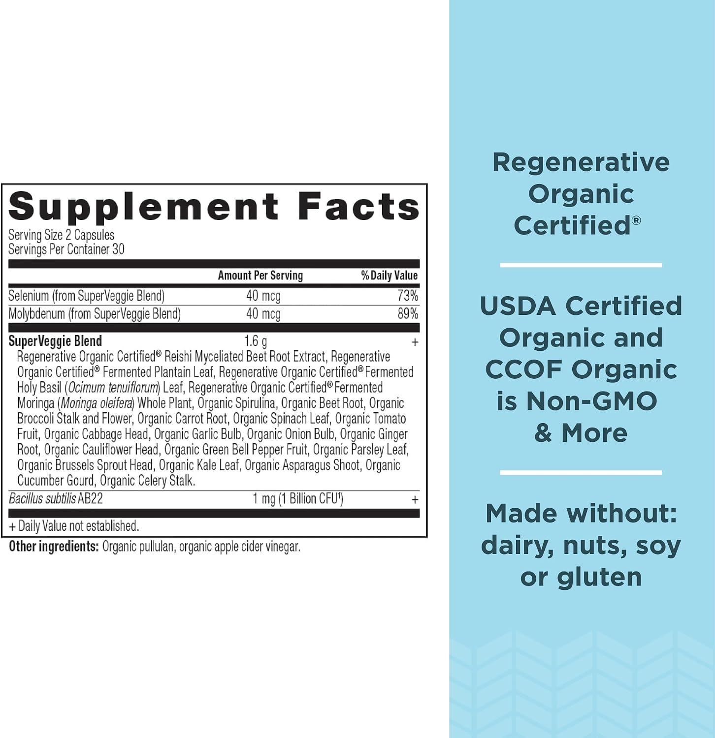Ancient Nutrition Regenerative Organic Certified SuperVeggies Capsules, Supports Gut and Immune Health, Made with Probiotics, Kale, Broccoli, and Spinach, 60 Capsules - görsel 2
