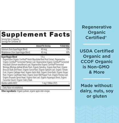 Ancient Nutrition Regenerative Organic Certified SuperVeggies Capsules, Supports Gut and Immune Health, Made with Probiotics, Kale, Broccoli, and Spinach, 60 Capsules