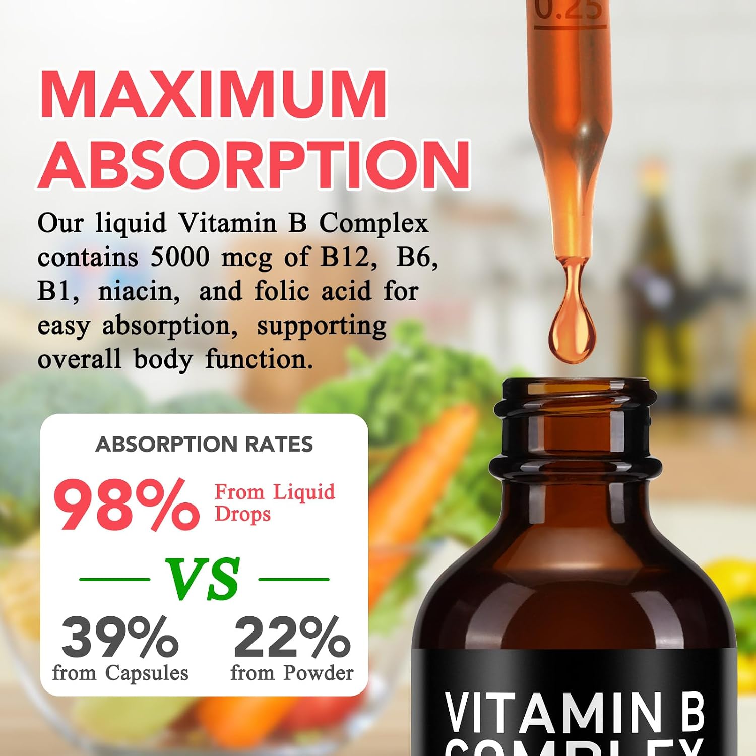 Frovetani Organic Vitamin B Complex - Liquid B Complex with Methylcobalamin B12 for Sustained Energy - görsel 4