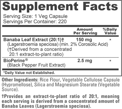 NusaPure Banaba Leaf, 150 mg, 220 Veg Capsules (Non-GMO, Vegan)