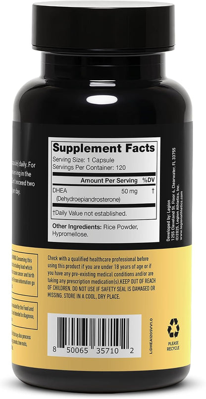 LEGION DHEA 50mg Supplement – Hormone Support & Wellness, Vitality Support, Non-GM, Soya-Free, Gluten-free (120 Capsules)