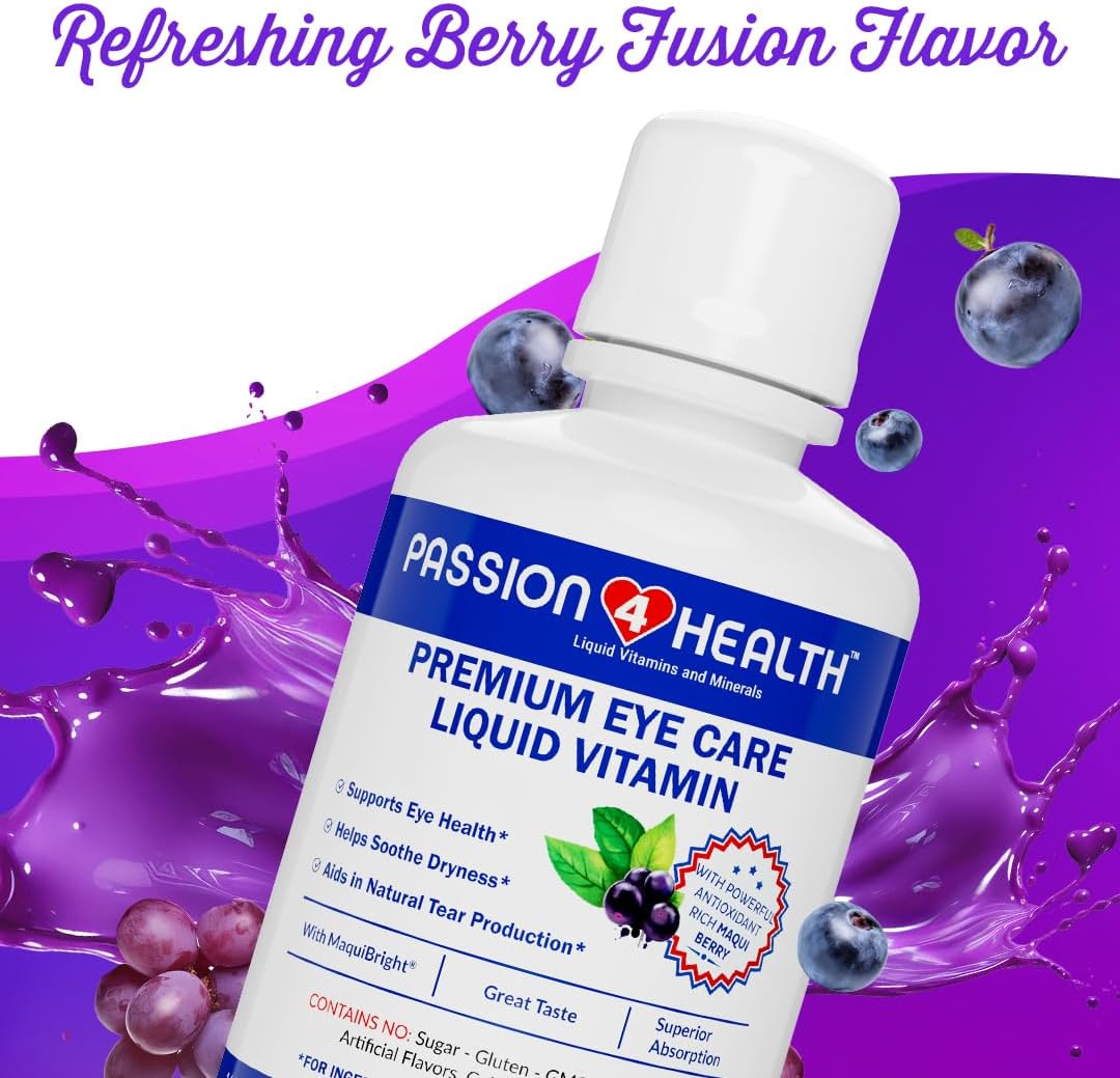 Passion 4 Health Liquid Eye Vitamins – Natural Vision & Adult Eye Support Supplement – Premium Formula with Maqui Berry Extract, Gluten-Free, Non-GMO, Sugar-Free – 30-Day Supply, Made in USA - görsel 7