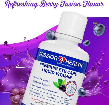 Passion 4 Health Liquid Eye Vitamins – Natural Vision & Adult Eye Support Supplement – Premium Formula with Maqui Berry Extract, Gluten-Free, Non-GMO, Sugar-Free – 30-Day Supply, Made in USA