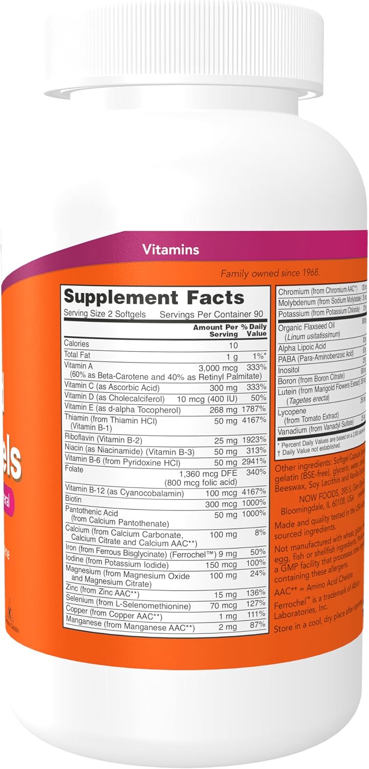 NOW Foods Liquid Multi Gels with Lutein, – B-Complex (B1, B2, B3, B5, B6, B12, Biotin, Folic Acid): Helps convert – Image 2