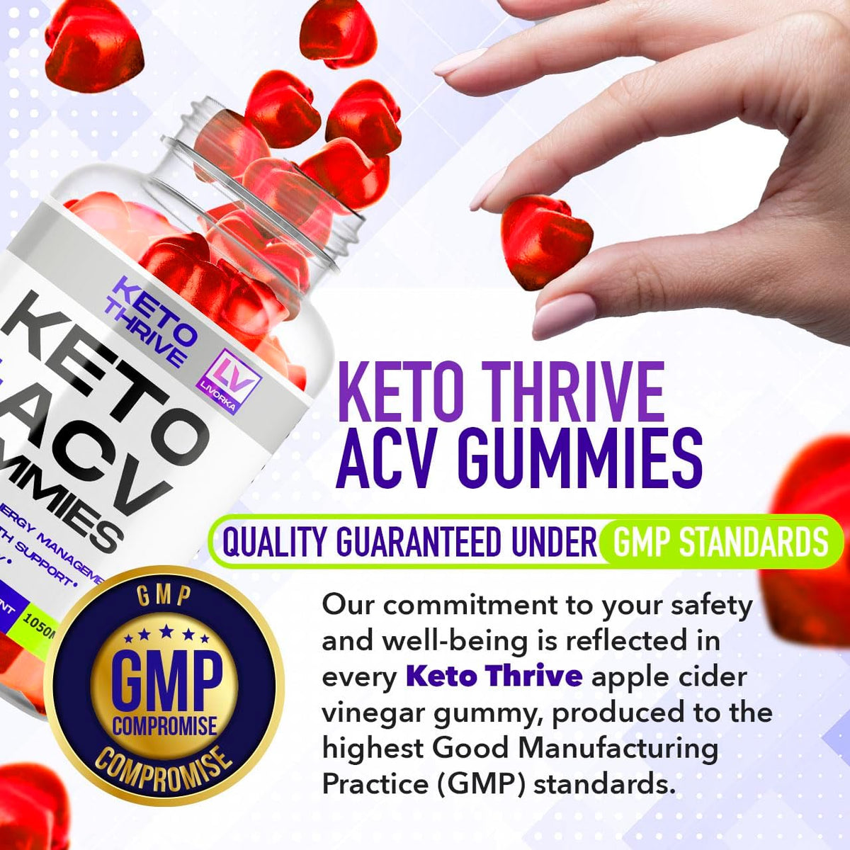 Keto Thrive ACV Gummies (3 Pack) - Apple Cider Vinegar Gummies 1050mg, 60 Gummies Per Bottle - görsel 5