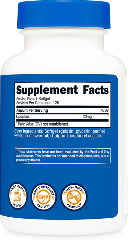 Nutricost Lycopene (20mg) 120 Soft Capsules - Gluten-free, Non-GM