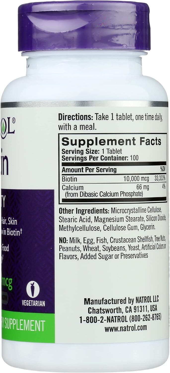 Natrol Biotin Max 10000 mcg, 100 Tablets - görsel 6