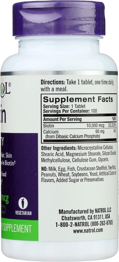 Natrol Biotin Max 10000 mcg, 100 Tablets