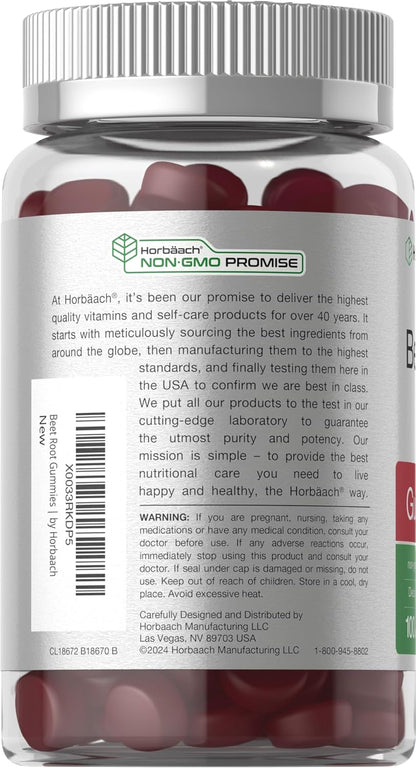Horbäach Beet Root Gummies – Advanced Formula, 100 Count, Strawberry Flavour