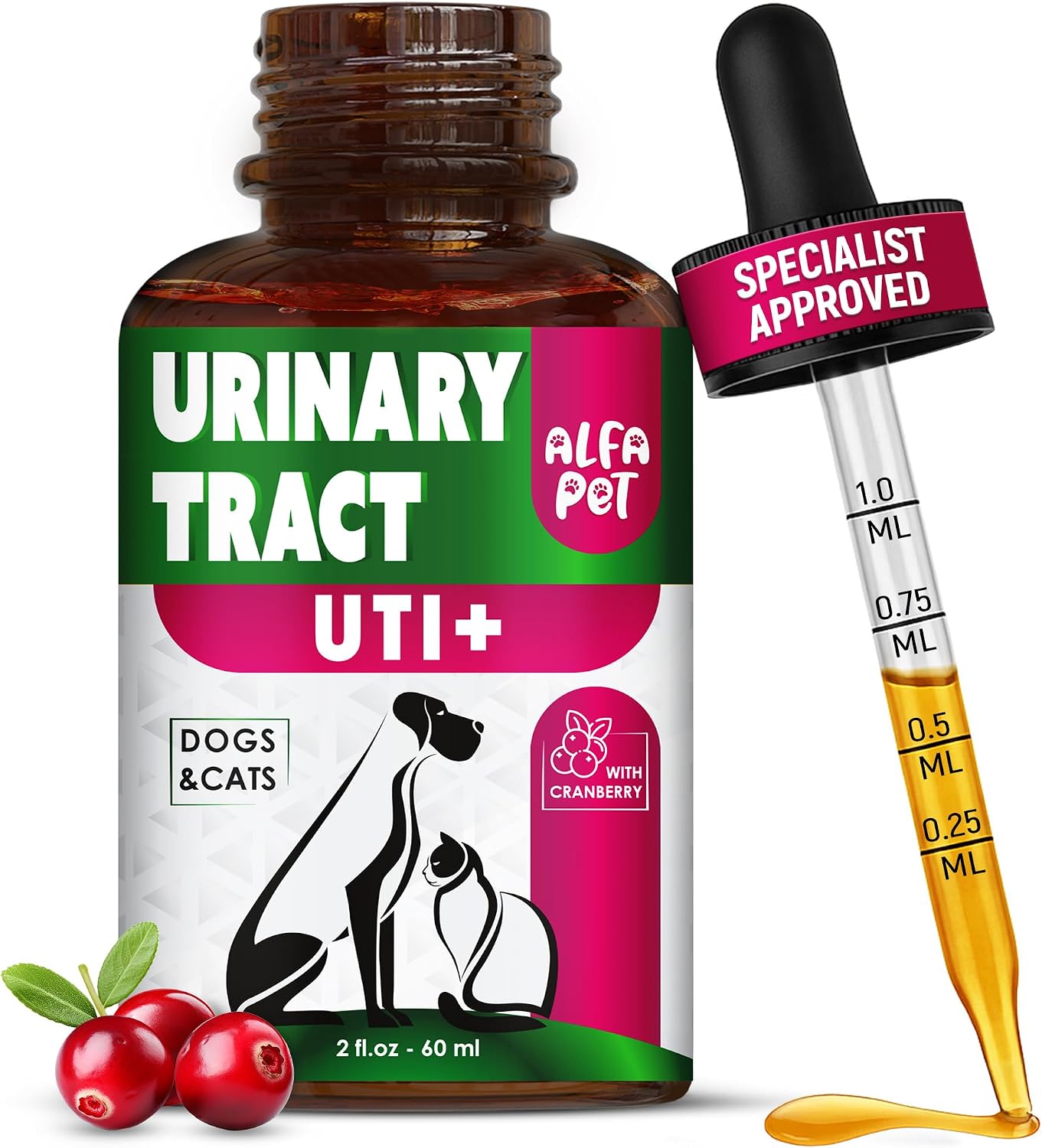 Cat and Dog Urinary Tract Support with Cranberry – Bladder and Kidney Health Drops – 60 ml - görsel 1