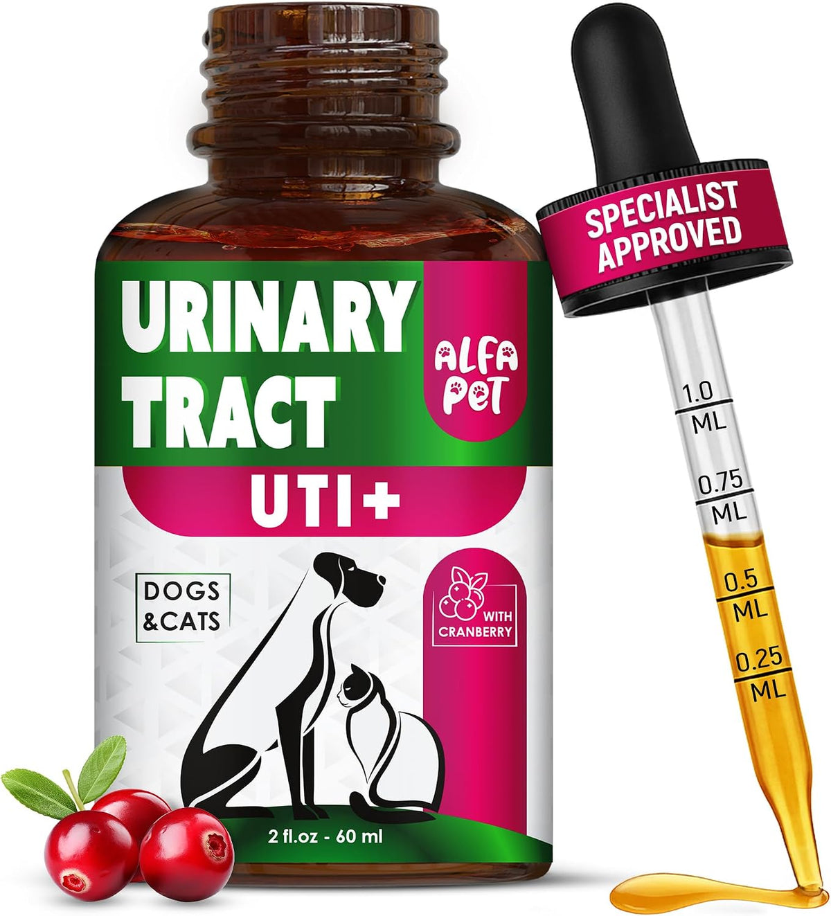 Cat and Dog Urinary Tract Support with Cranberry – Bladder and Kidney Health Drops – 60 ml - görsel 1