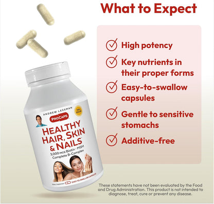 ANDREW LESSMAN Healthy Hair, Skin and Nails 360 Capsules - 3000 mcg High Bioactivity Biotin, B-Complex