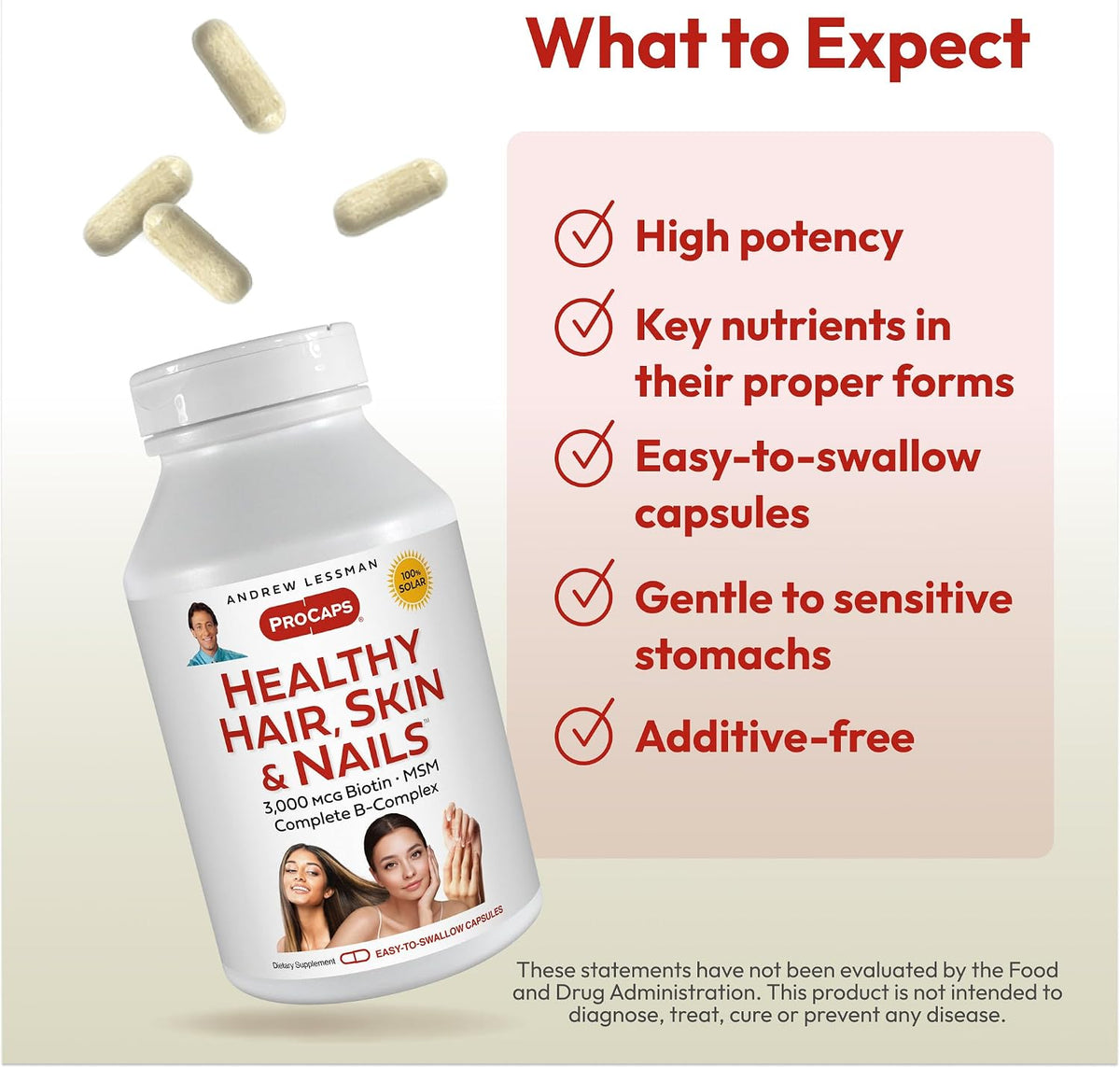 ANDREW LESSMAN Healthy Hair, Skin and Nails - 60 Capsules - 3000 mcg Biotin with B-Complex – Image 4