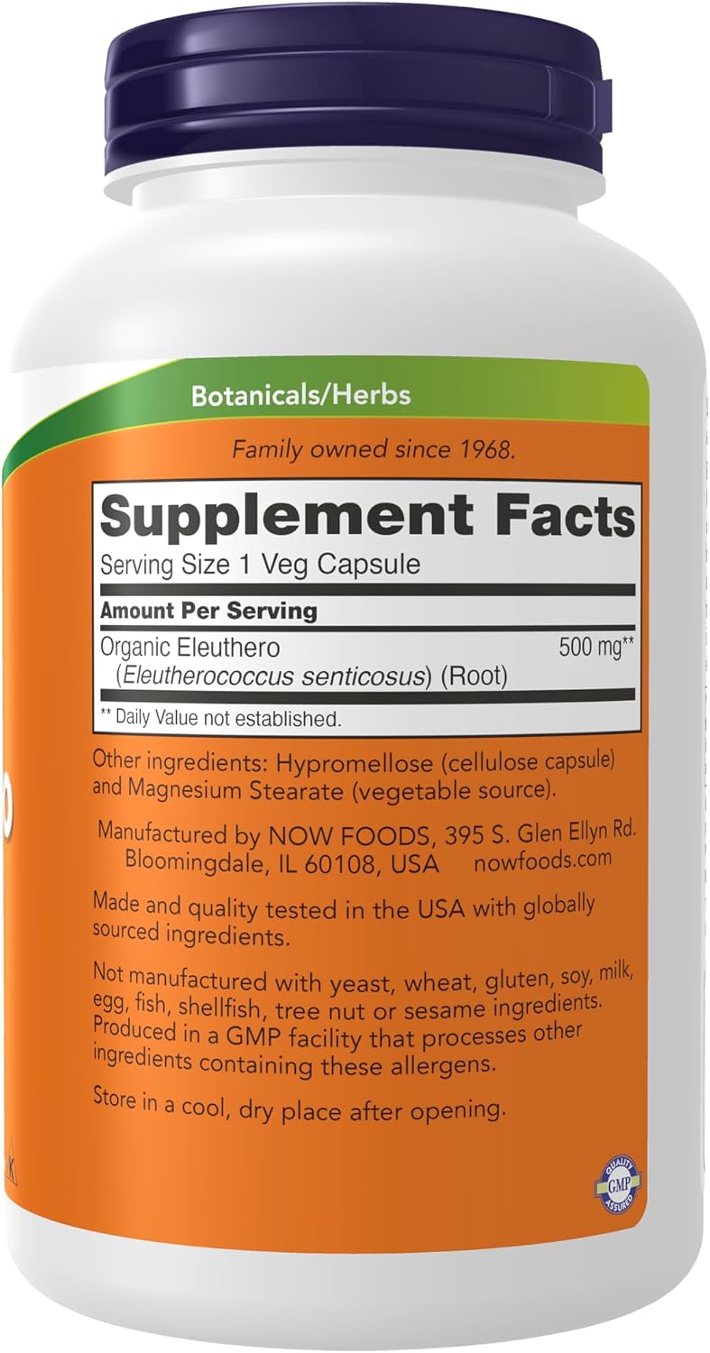 NOW Supplements, Eleuthero (Eleutherococcus senticosus) 500 mg, Adaptogenic Herb, 250 Vegetable Capsules - görsel 2