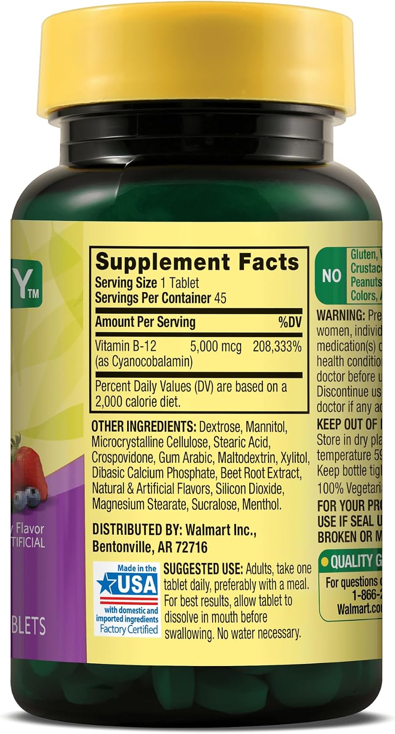Vitamin B12 5000mcg Extra Strength Fast Dissolve Mixed Berry Tablets, 45 Count - görsel 6