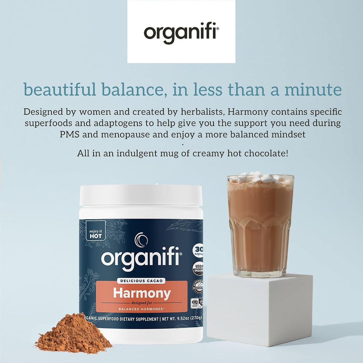 Organifi Harmony - Hormone Support for Women with Organic Cacao Superfood Powder, 30 Servings - görsel 4