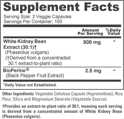 NusaPure White Kidney Bean Capsules, 800 mg, 200 Veg Capsules (Non-GMO, Vegan)