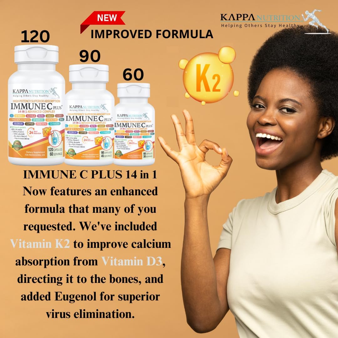 KAPPA NUTRITION Immune C Plus - 14-in-1 Complex with Quercetin, Vitamin C, Zinc, Vitamin D3, Selenium, Copper, Acerola, Ginger, Rutin, Bitter Orange, Rose Hips, Echinacea, Vitamin K2, Cloves (90 Capsules) - görsel 3