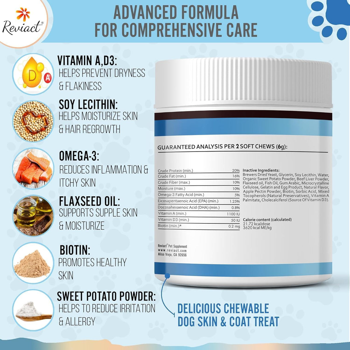 Skin and Coat Supplement for Dogs, Omega-3 Fish Oil Chews for Dogs with DHA EPA Omega-3 and Biotin, Anti-Shedding Treats for Thick and Shiny Coat, 60 Beef Flavoured Canine Soft Chews - görsel 4