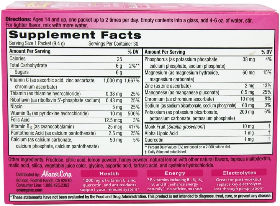 Emergen-C Pink Lemonade Vitamin C Fizzy Drink Mix - 30 Sachets - görsel 3