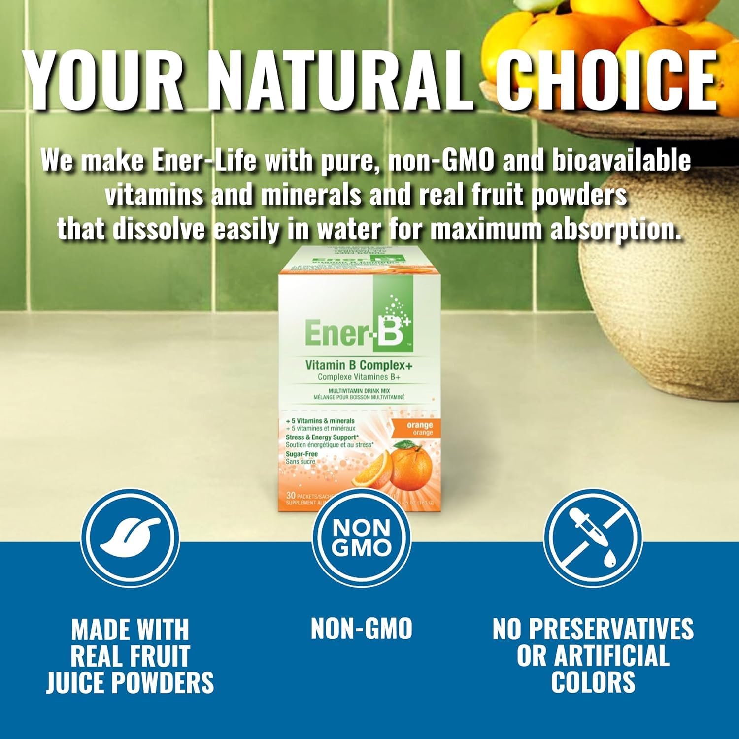 Ener-B+ Sugar Free Multivitamin Drink Mix, Vitamin B - Orange, 30 Sachets - görsel 8