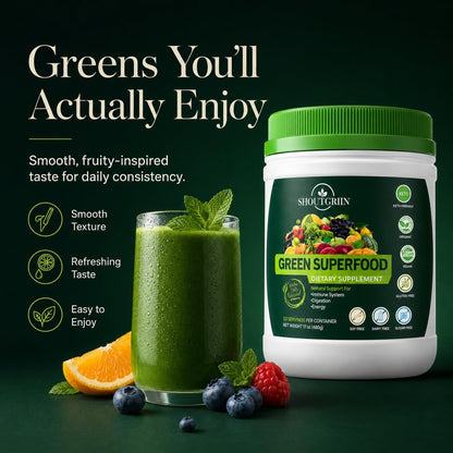 SHOUTGRIIN Green Superfood Powder – Organic Super Greens with 100 Billion CFU Probiotics & Digestive Enzymes