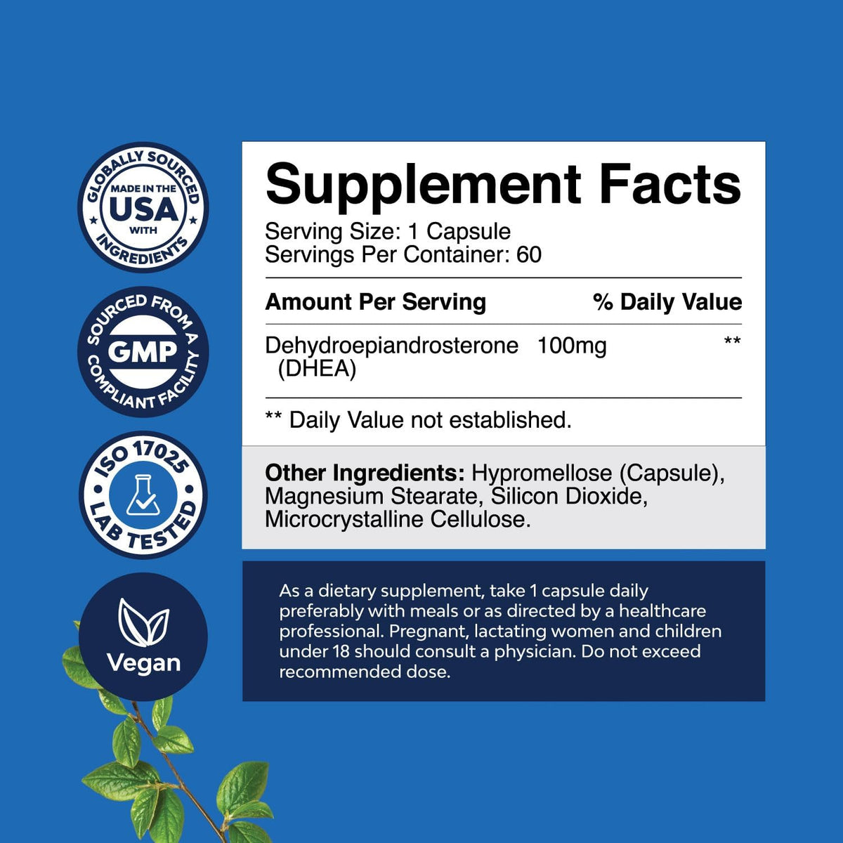DHEA Supplement for Women & Men – 100mg per Serving – Hormone Balance Support – 60 Capsules - görsel 7
