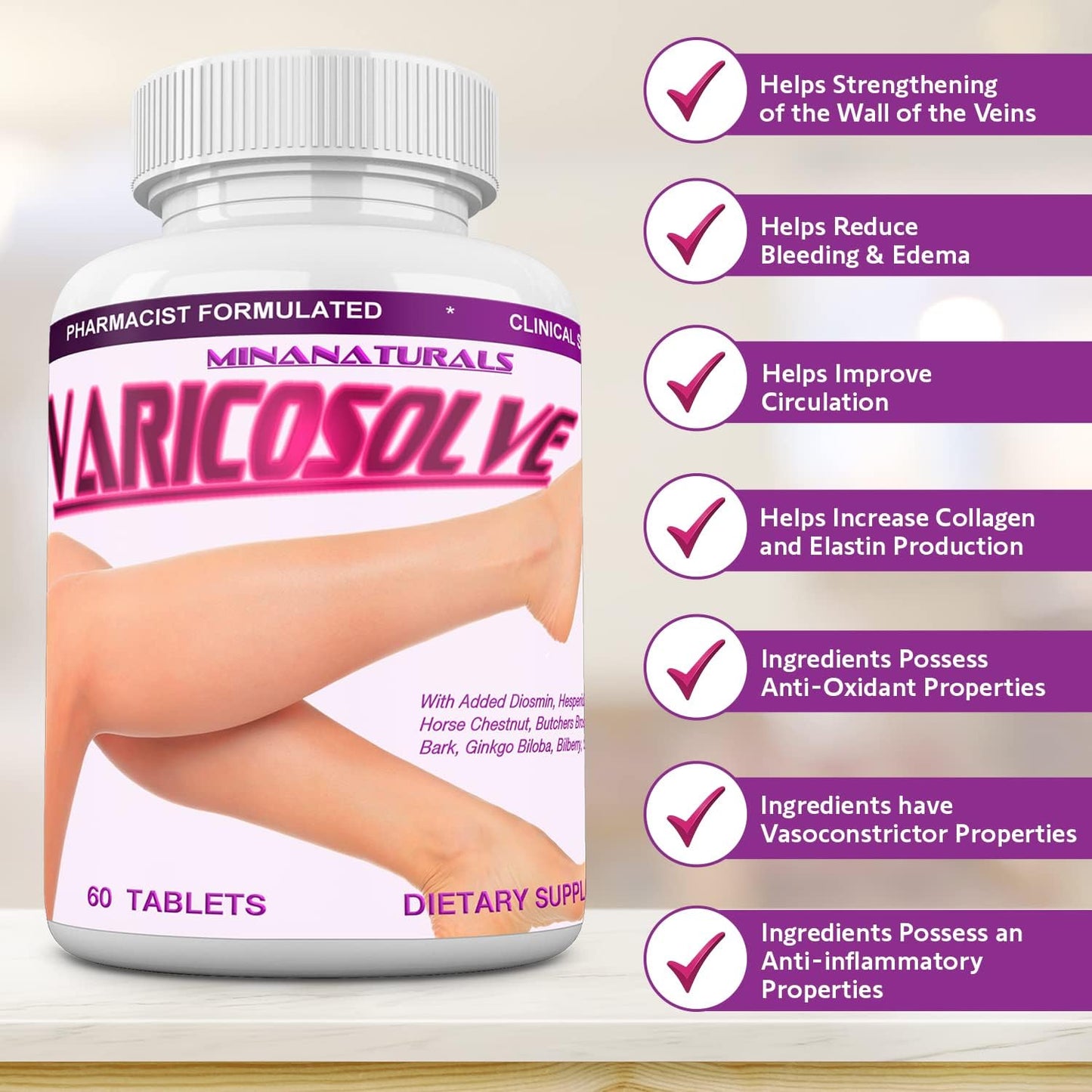 VARICOSOLVE Natural Food Supplement for Leg Veins, 60 Tablets - görsel 3