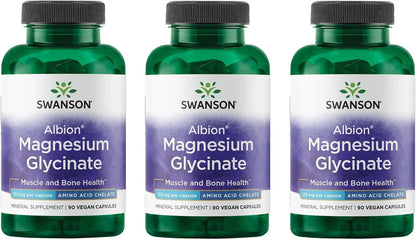 Swanson Albion Magnesium Glycinate - Chelated Magnesium Supplement - 90 Capsules (3 Pack)