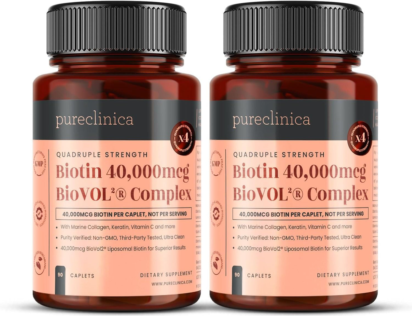 pureclinica 400% Strength Biotin 40,000mcg - 90 Caplets - BioVOL² Liposomal Biotin Complex with Marine Collagen, Keratin, Vitamin C and More - 3-Month Supply - görsel 8