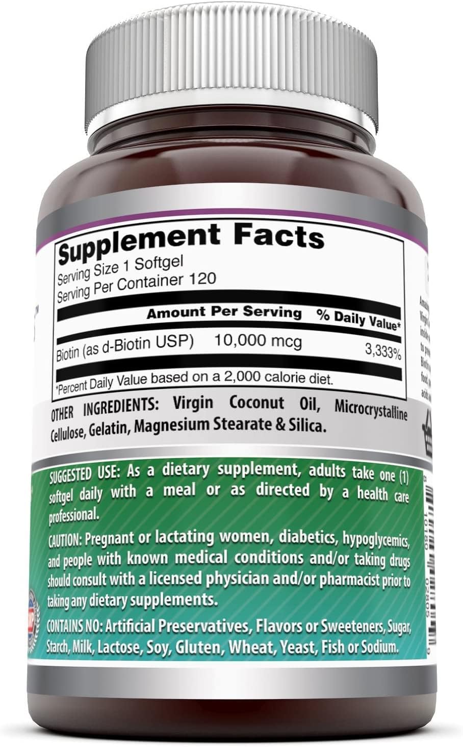 Amazing Formulae Biotin with Extra Virgin Organic Coconut Oil - 10,000 mcg - 120 Softgels - görsel 2