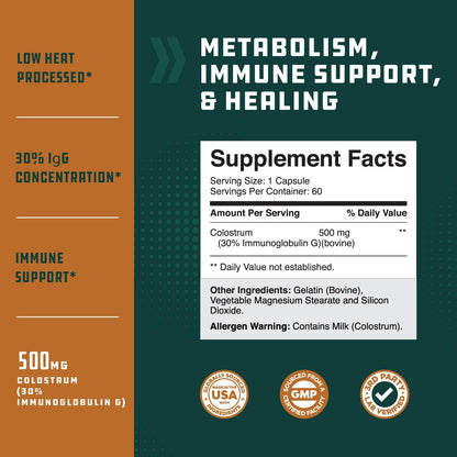 Bovine Colostrum Capsules with Immunoglobulin G – Gut Health, Immune Support and Muscle Recovery (60 Capsules)