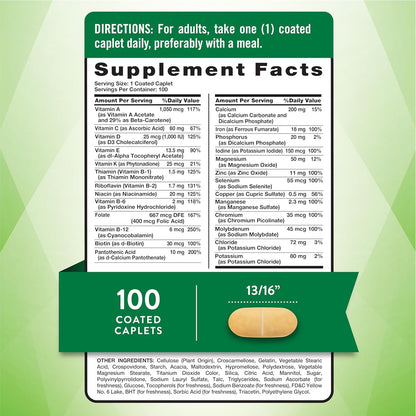 Nature's Truth ABC Complete Vitamins + Minerals Multivitamin Supplement – 100 Coated Caplets (Pack of 2)