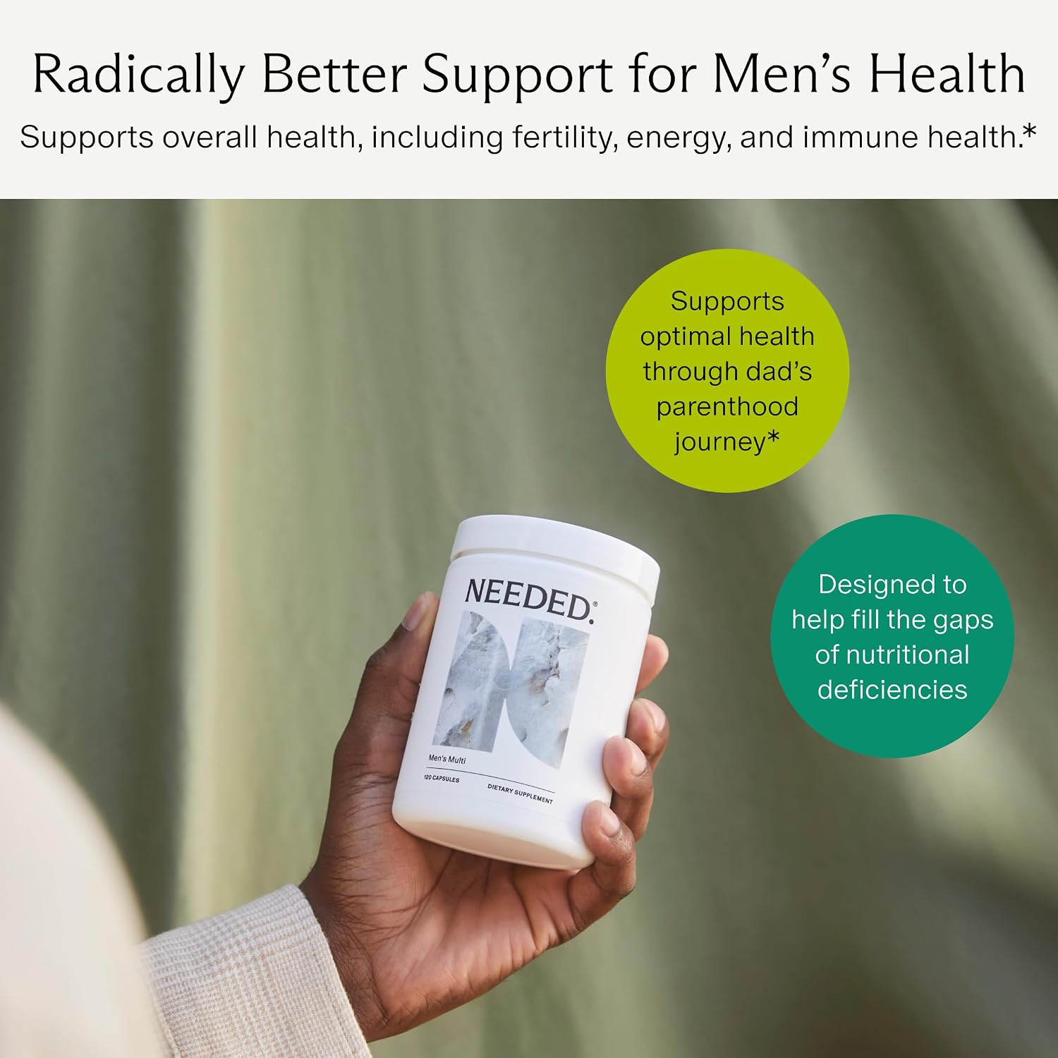 Needed. Multivitamin for Men - 25 Optimal Nutrients for Fertility & Men's Health - Men's Multivitamin with Vitamin D3 2000IU, B12 Vitamins, 200 mcg Selenium - Men's Fertility Supplement, 30 Day Supply - görsel 3