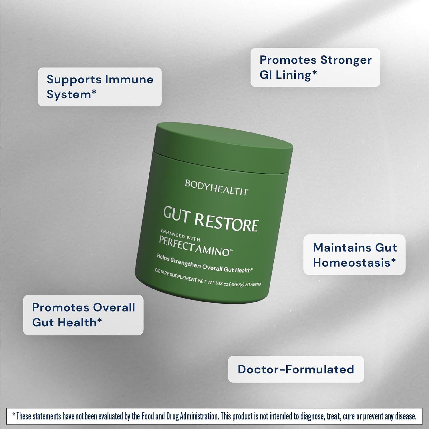 BodyHealth Gut Restore with PerfectAmino, ImmunoLin, and Humic Acid – Gut Health Food Supplement – Unflavoured – 30 Servings - görsel 3