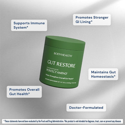 BodyHealth Gut Restore with PerfectAmino, ImmunoLin, and Humic Acid – Gut Health Food Supplement – Unflavoured – 30 Servings