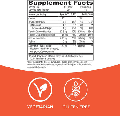 Nature's Way Immune Power, Triple Action Immune Support Blend, Vitamins C & D, Zinc, Strawberry-Orange Gummies - 90 Count