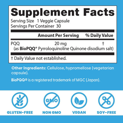 Doctor's Best PQQ with BioPQQ – 20 mg, 30 Veg Capsules
